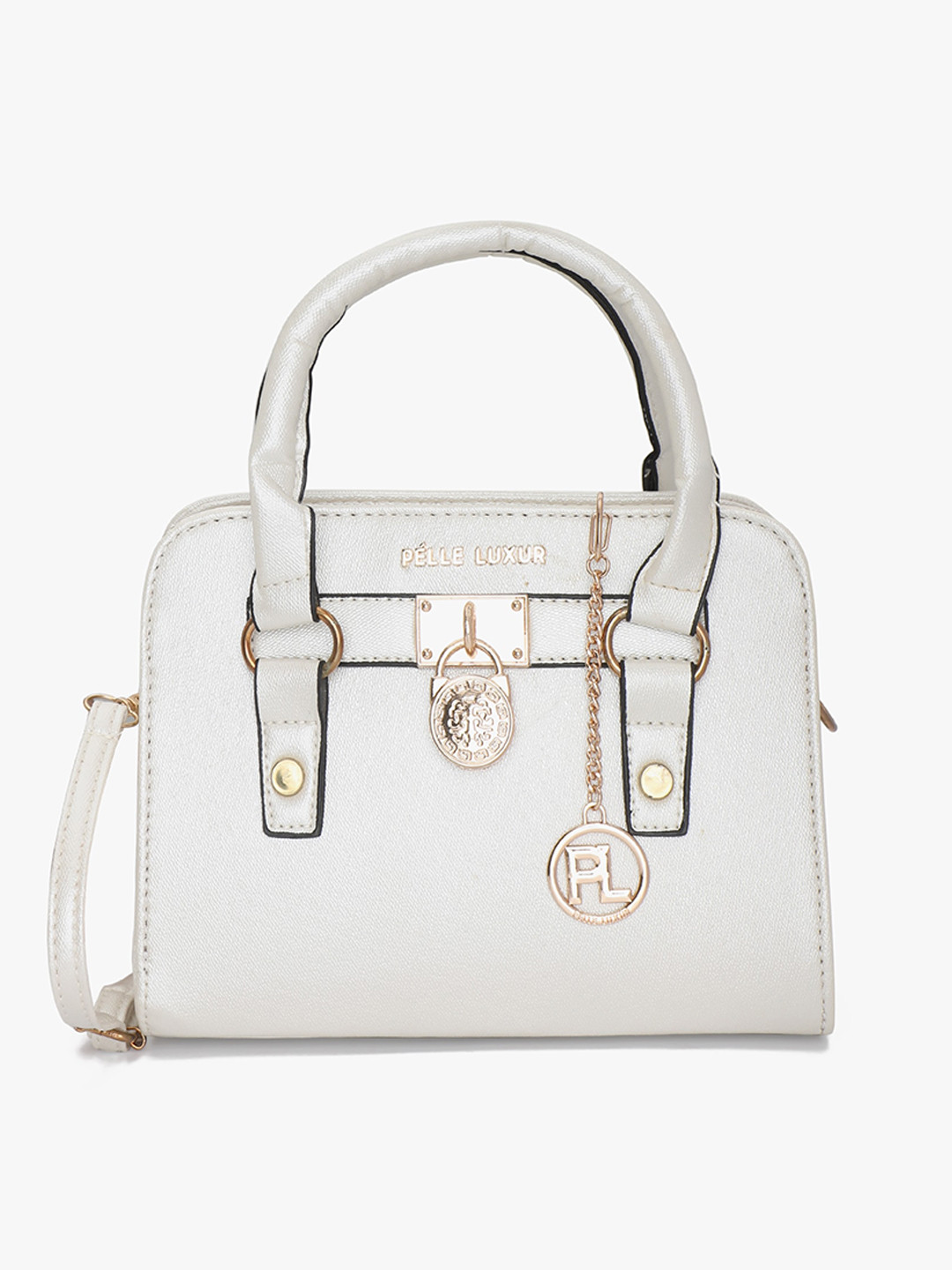

PELLE LUXUR Animal Textured PU Structured Handheld Bag, Off white