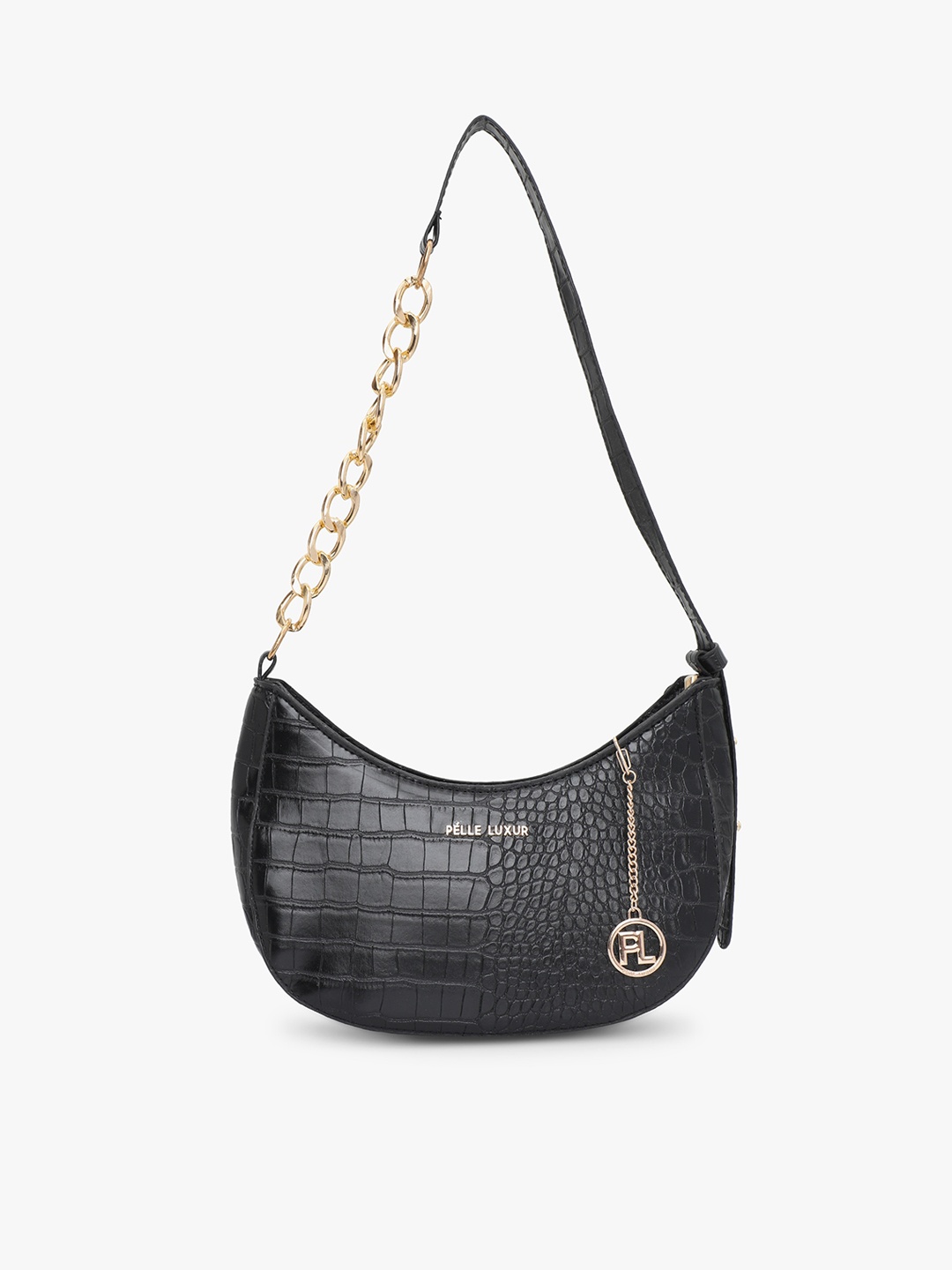 

PELLE LUXUR Animal Textured PU Shopper Hobo Bag, Black