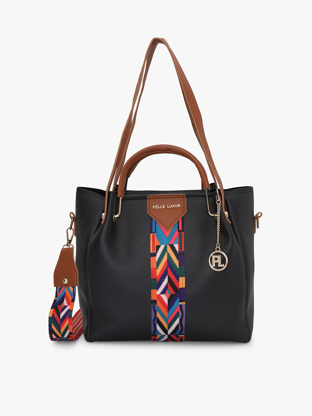 

PELLE LUXUR Printed PU Structured Shoulder Bag, Black
