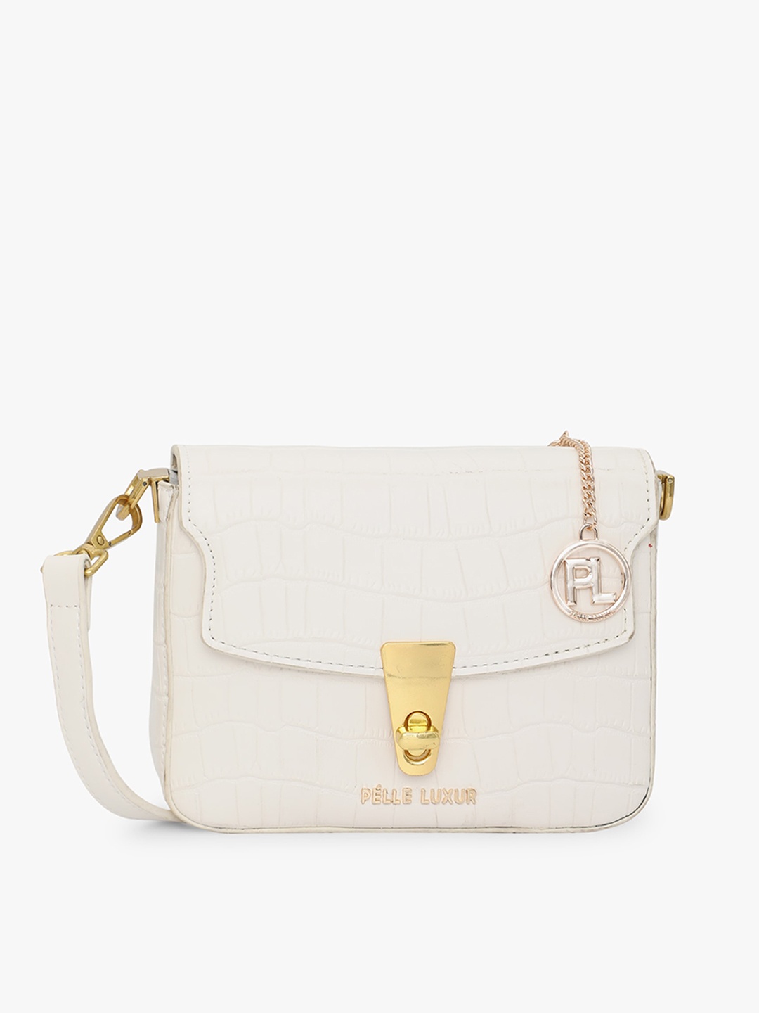 

PELLE LUXUR Textured PU Structured Sling Bag, White