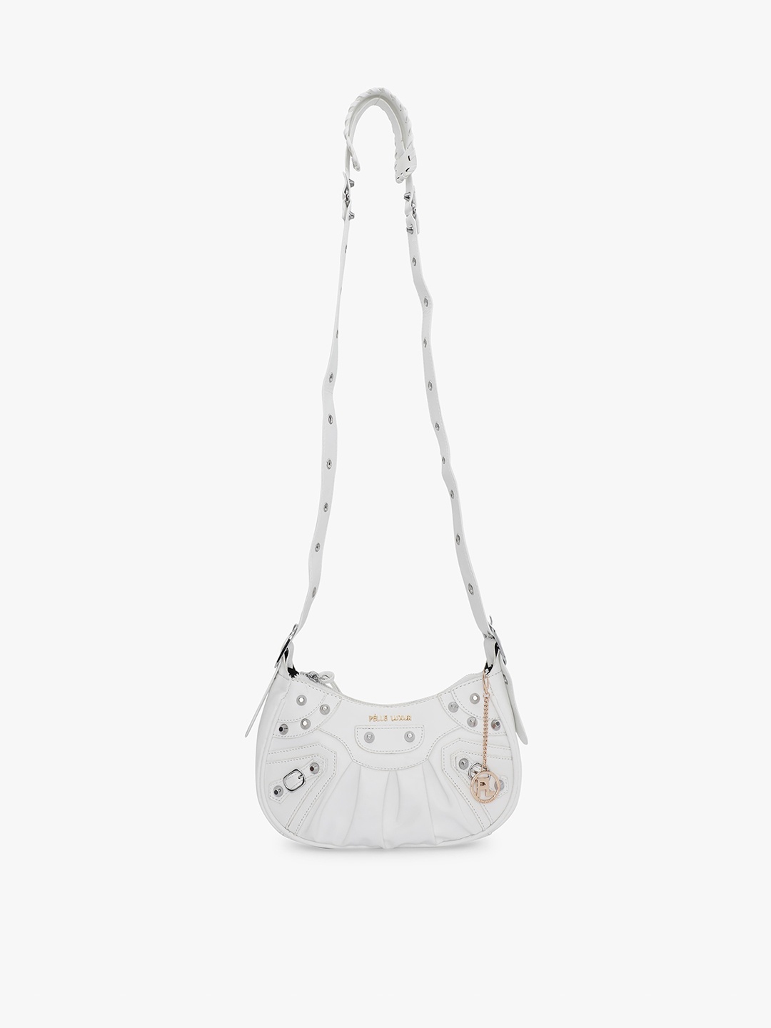 

PELLE LUXUR Embellished Structured Sling Bag, White