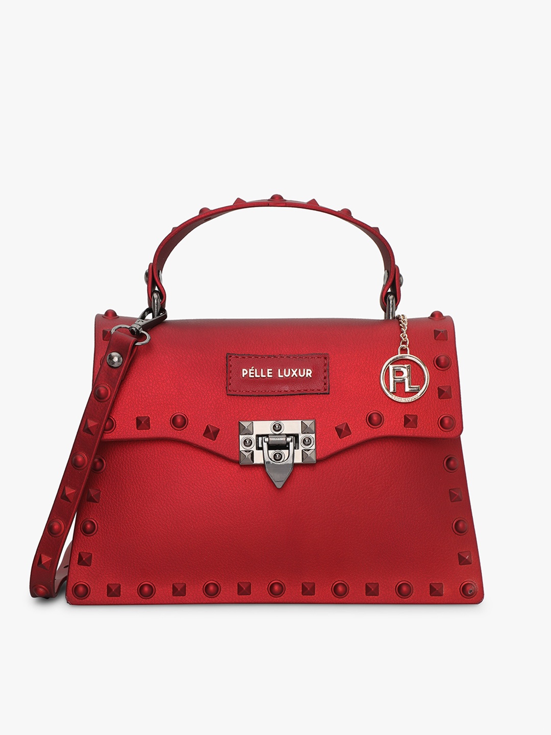 

PELLE LUXUR Embellished Structured Handheld Bag, Maroon