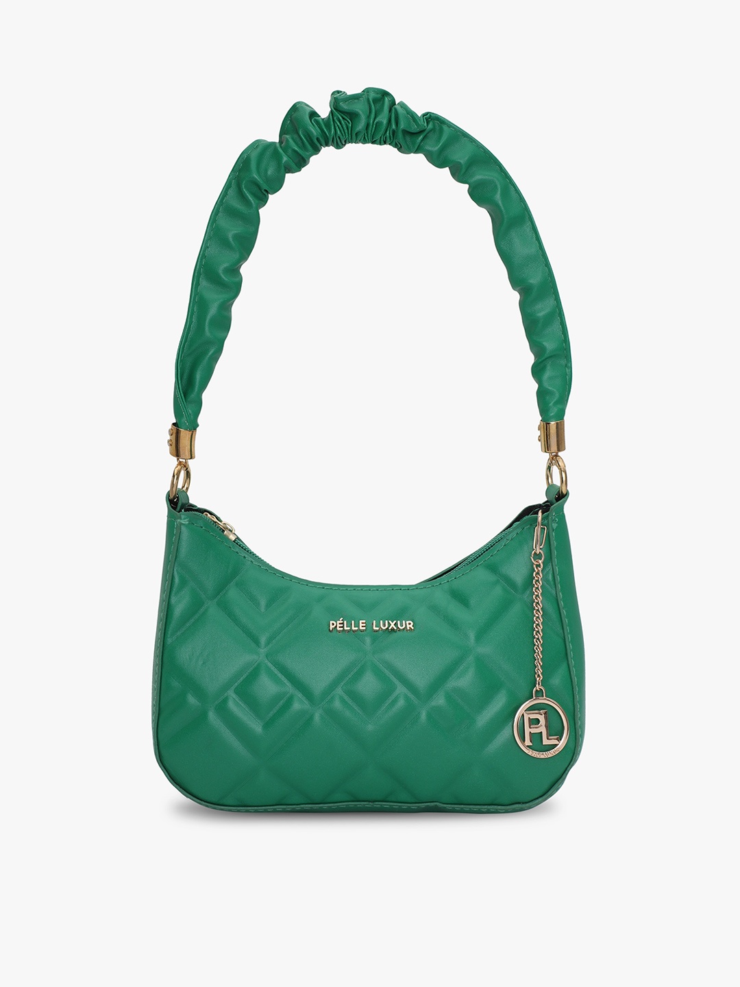 

PELLE LUXUR Textured Half Moon Handheld Bag, Green