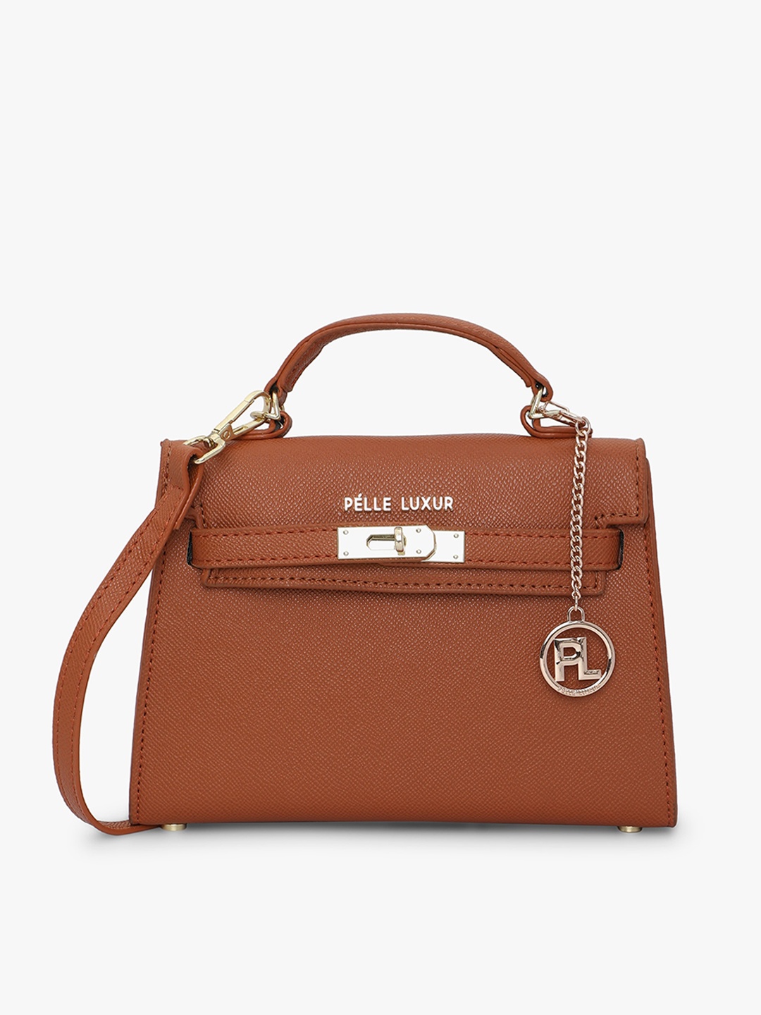 

PELLE LUXUR Structured Satchel With One Handle, Brown