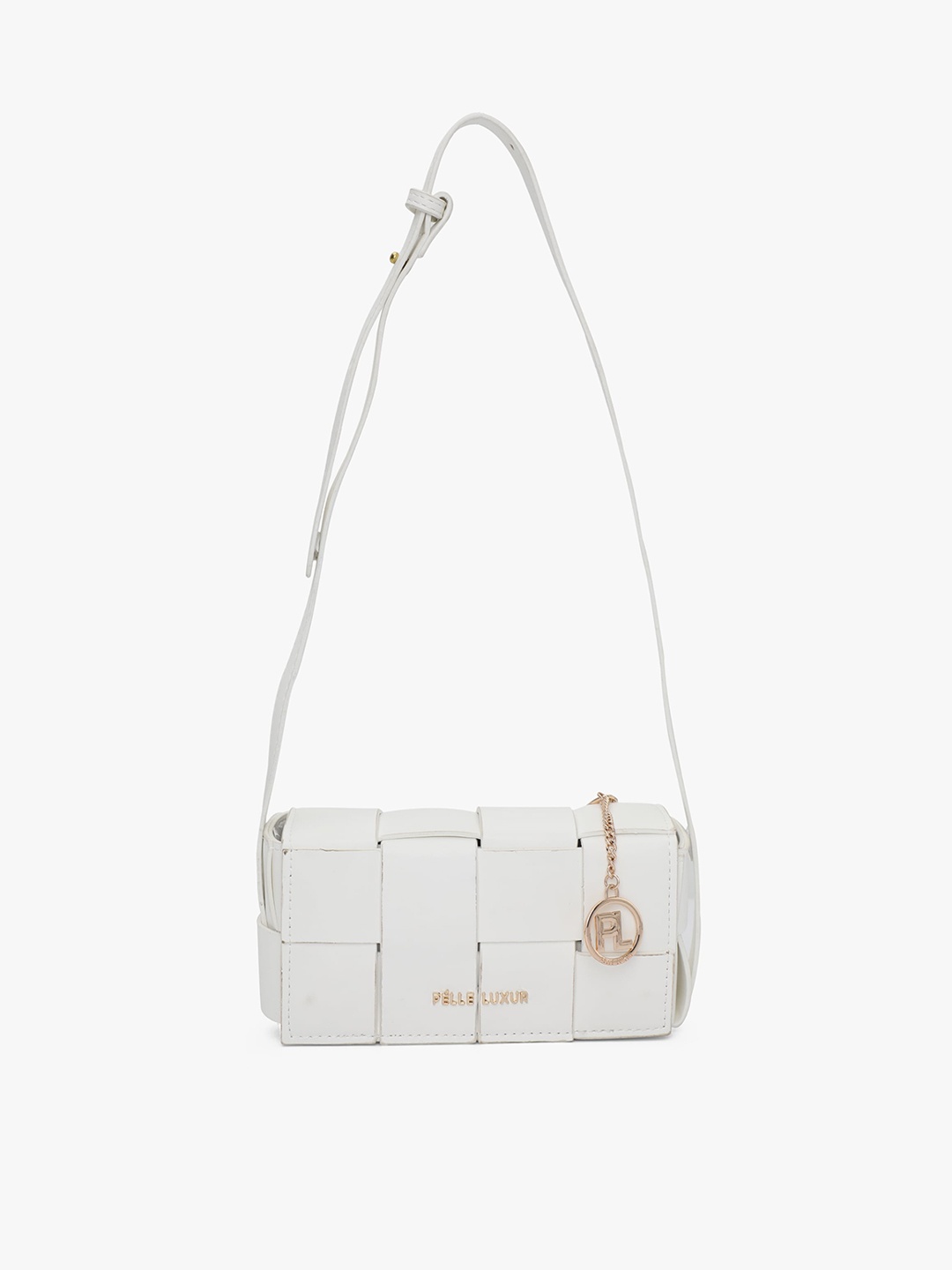 

PELLE LUXUR Textured PU Structured Sling Bag, White