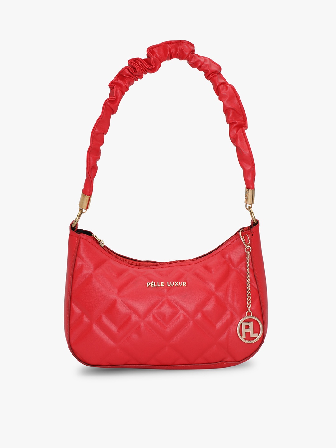 

PELLE LUXUR Structured Handheld Bag with Quilted, Red