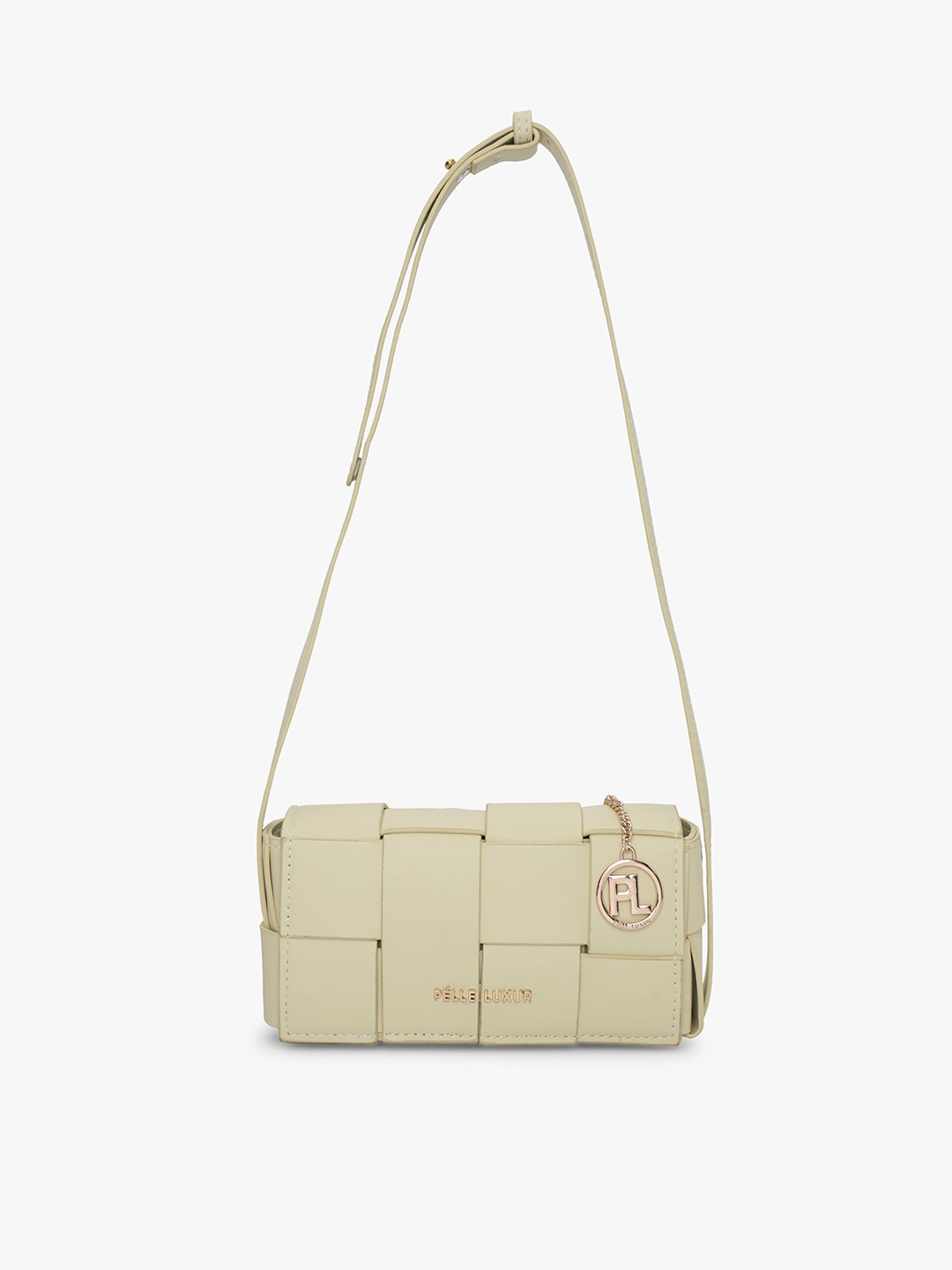 

PELLE LUXUR Textured PU Structured Sling Bag, Green