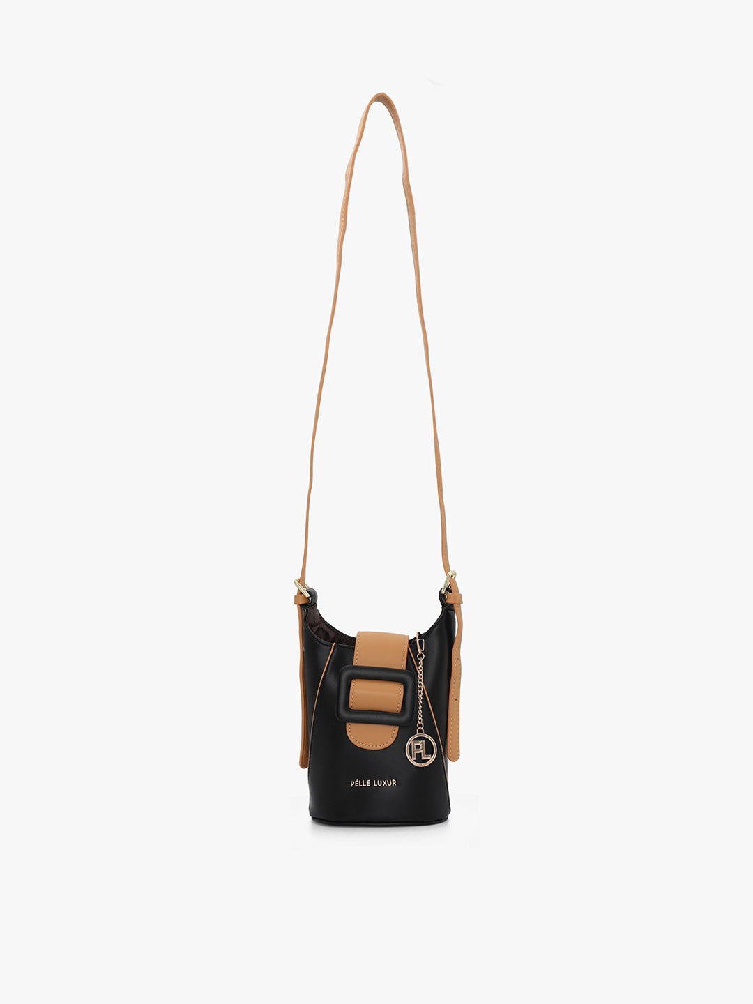 

PELLE LUXUR Buckel Detail Structured Sling Bag, Black