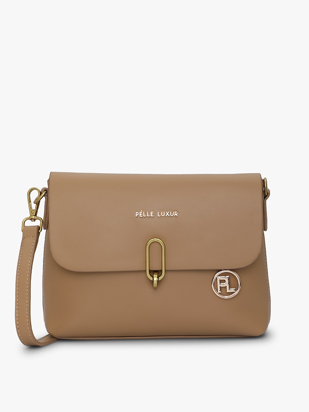 

PELLE LUXUR PU Structured Sling Bag, Camel brown