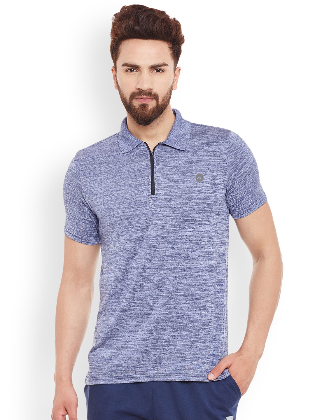 

Alcis Men Blue Self-Design Polo Collar T-shirt
