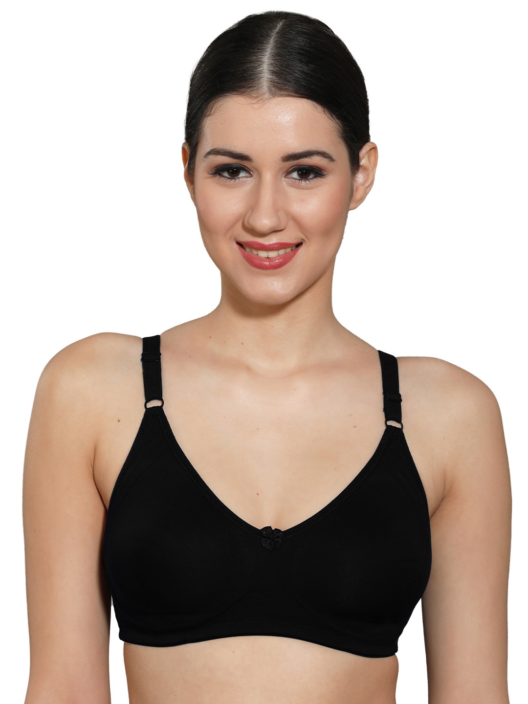 

INGRID Women Breathable Fabric Non Padded Cotton Everyday Tshirt Bra, Black