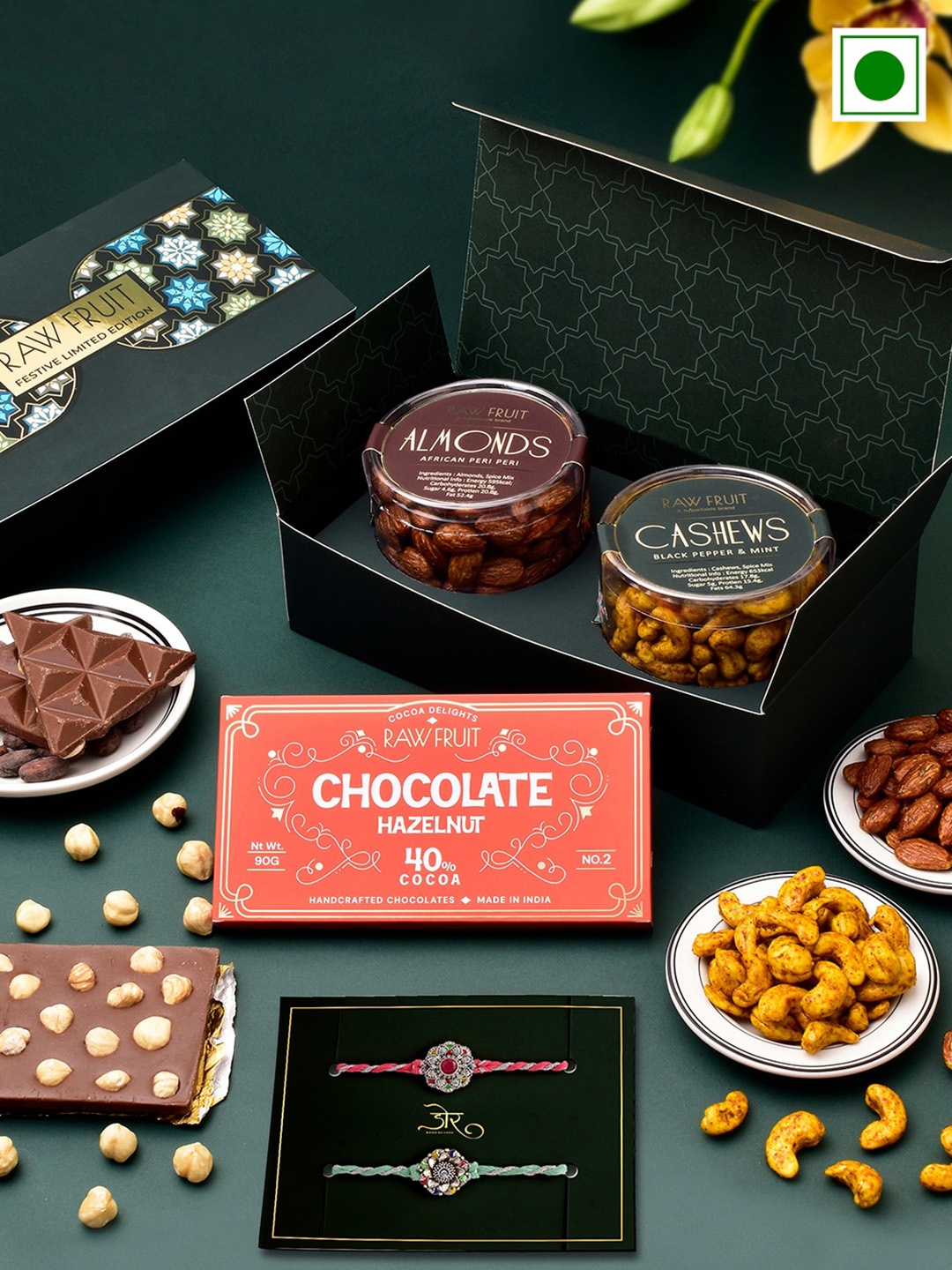 

RawFruit Dryfruit Chocolate With 2 Rakhi, Red