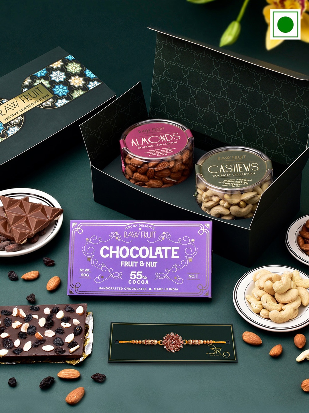 

RawFruit Choco & Nut Ensemble With Rakhi 350gms, Red