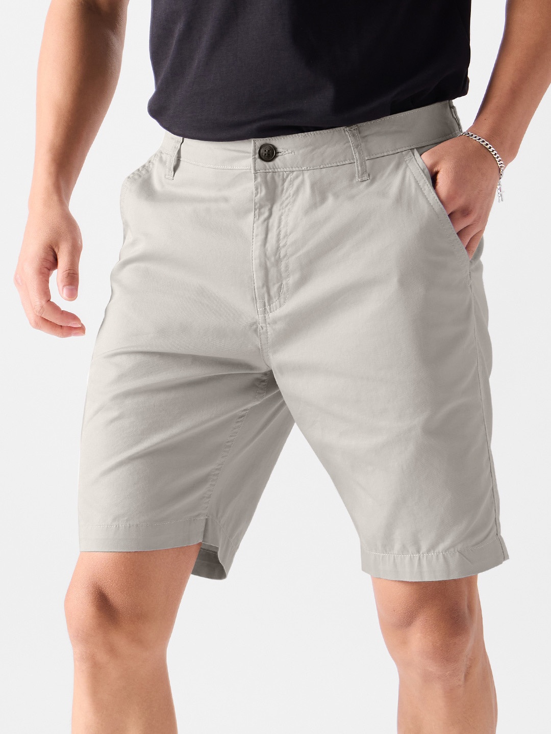 The Souled Store Men Mid-Rise Chino Shorts, Grey