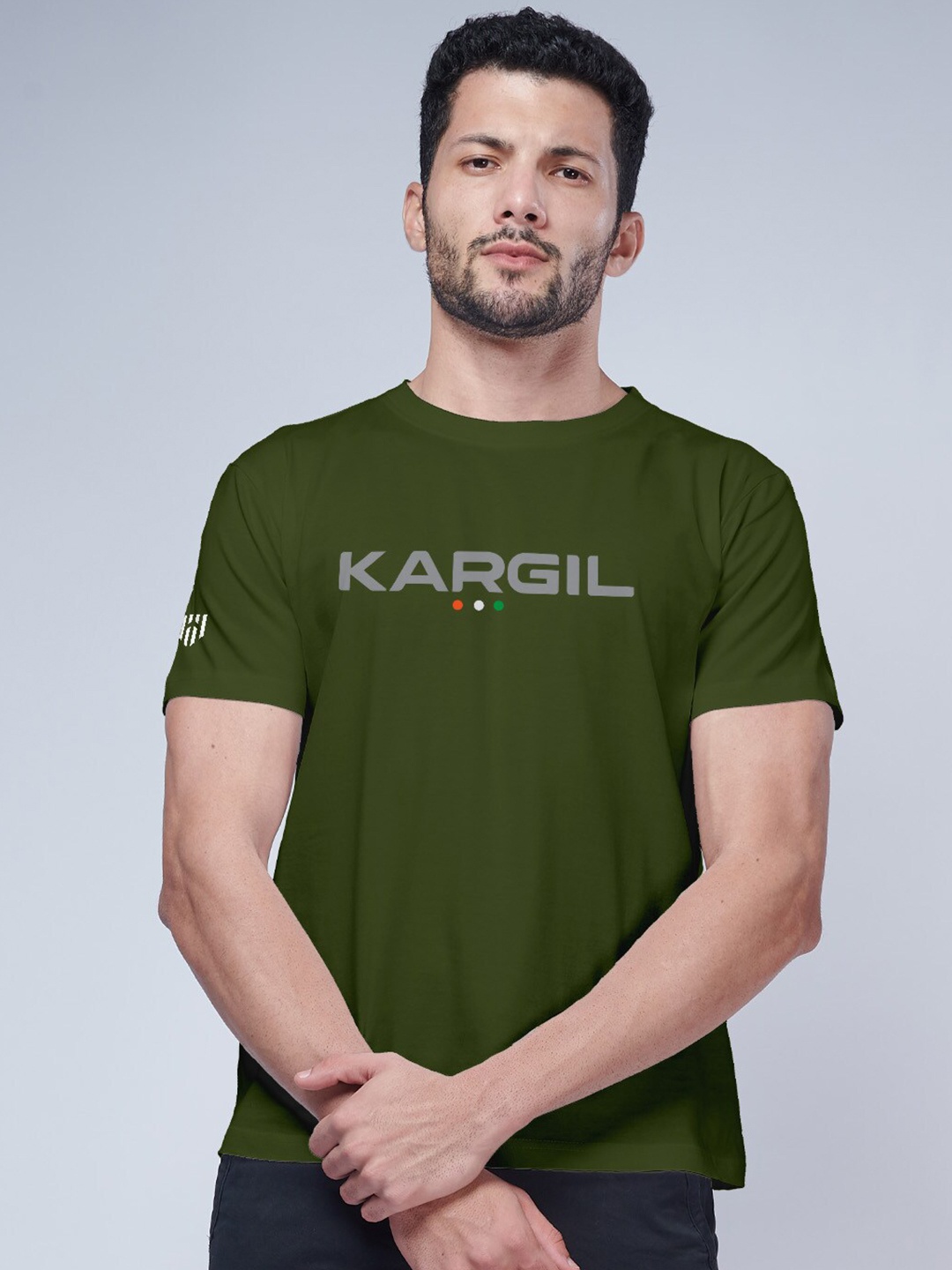 

Aero Armour Typography Printed Pure Cotton T-Shirt, Olive