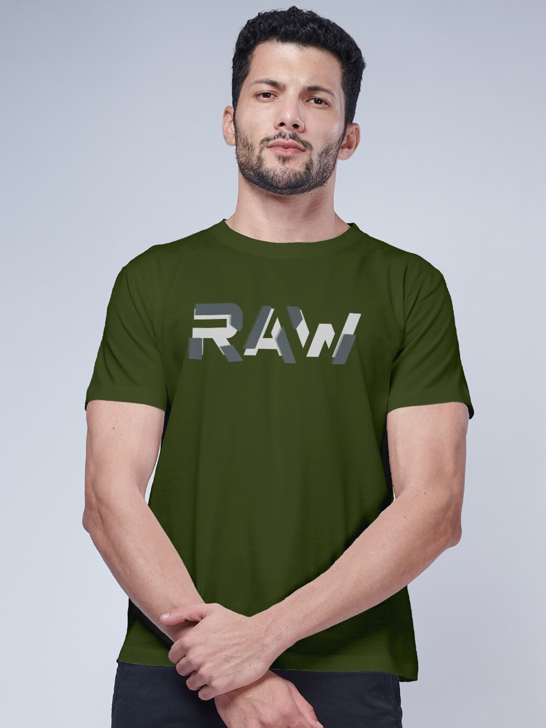 

Aero Armour Typography Printed Pure Cotton T-Shirt, Olive