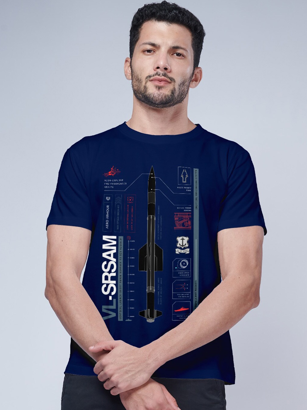 

Aero Armour Geometric Printed Pure Cotton T-Shirt, Navy blue