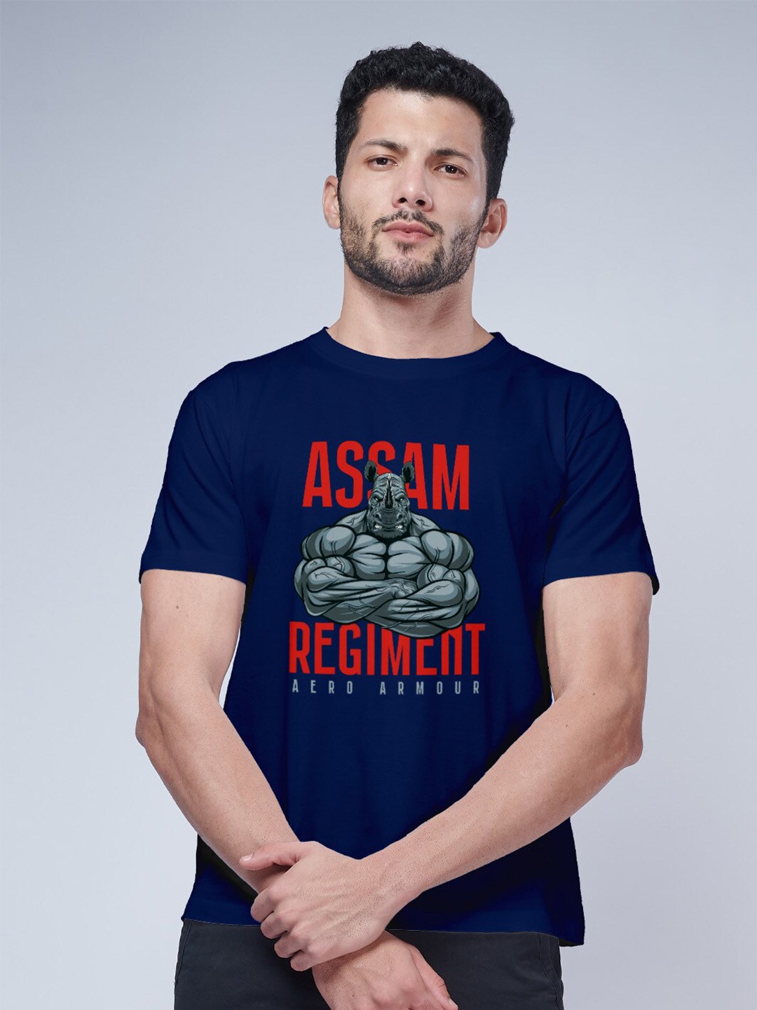 

Aero Armour Graphic Printed Pure Cotton T-Shirt, Navy blue