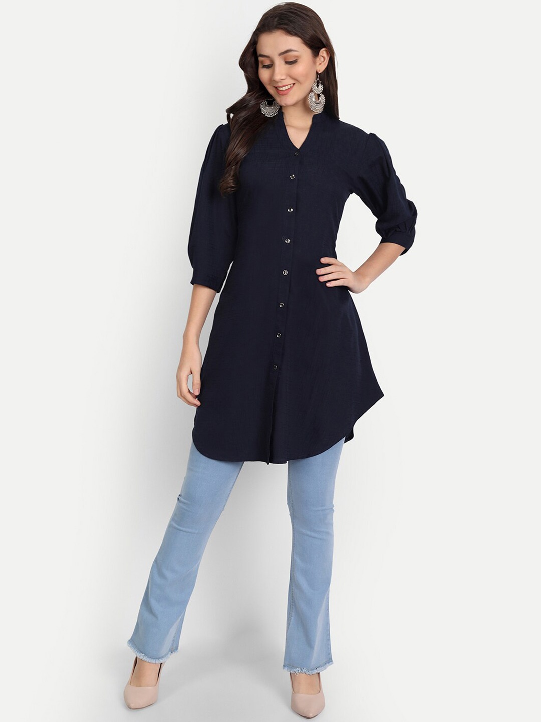 

BAESD Abstract Printed Mandarin Collar Tunic, Blue
