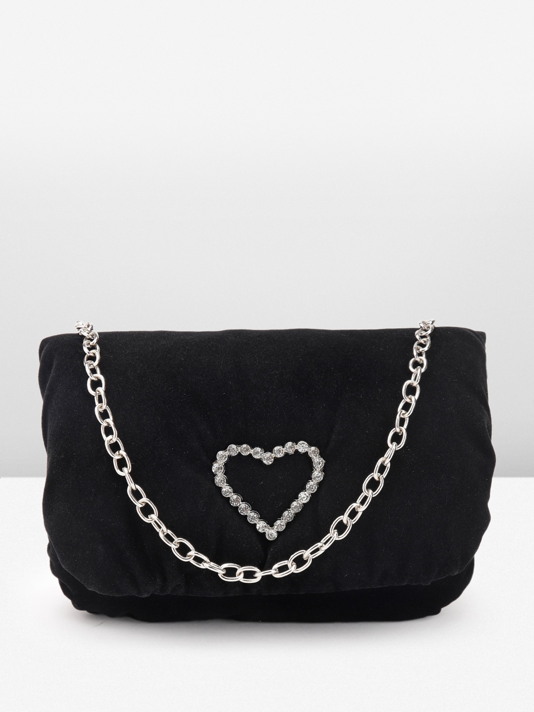 

bebe Heart Embellished Structured Sling Bag, Black