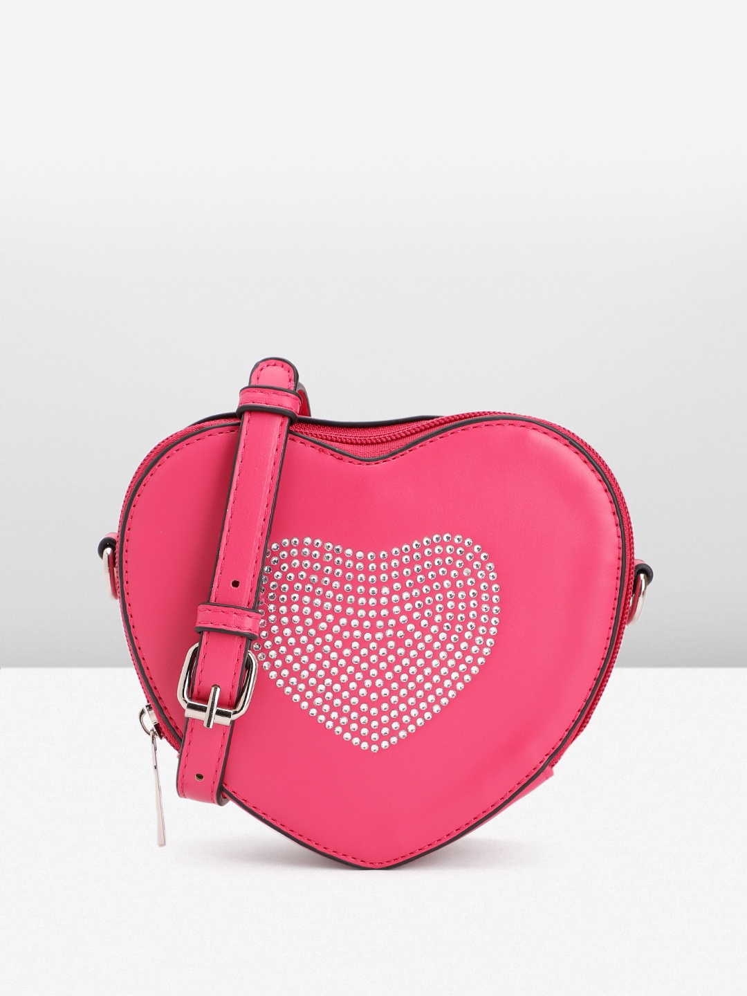 

bebe Heart Design Embellished Sling Bag, Magenta