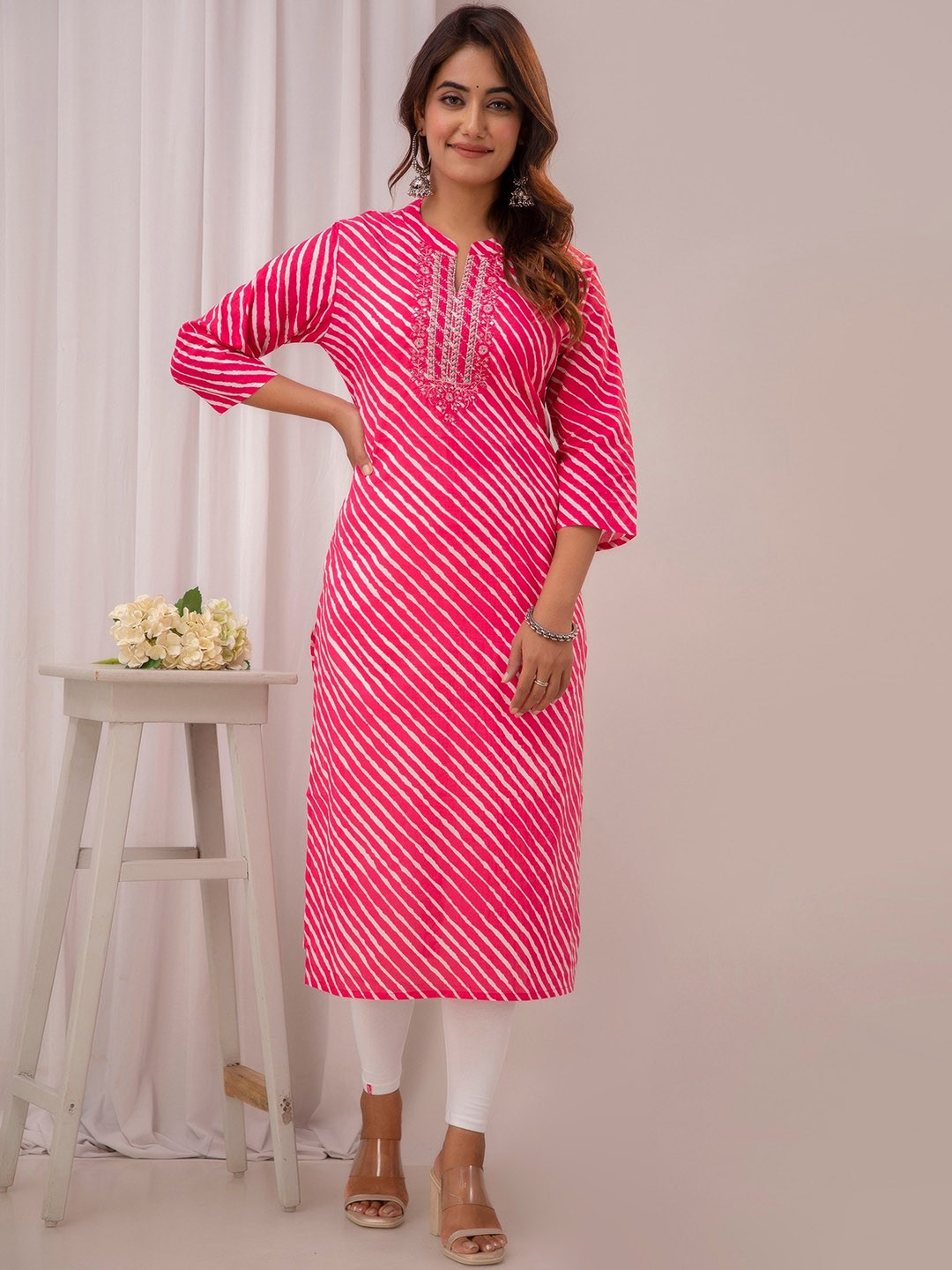 

Readiprint Fashions Leheriya Printed Cotton Straight Kurta, Pink
