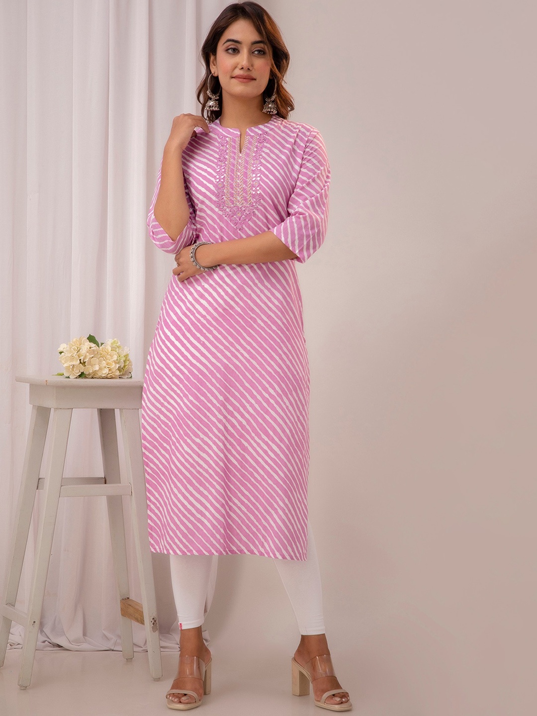 

Readiprint Leheriya Printed Cotton Straight Kurta, Purple