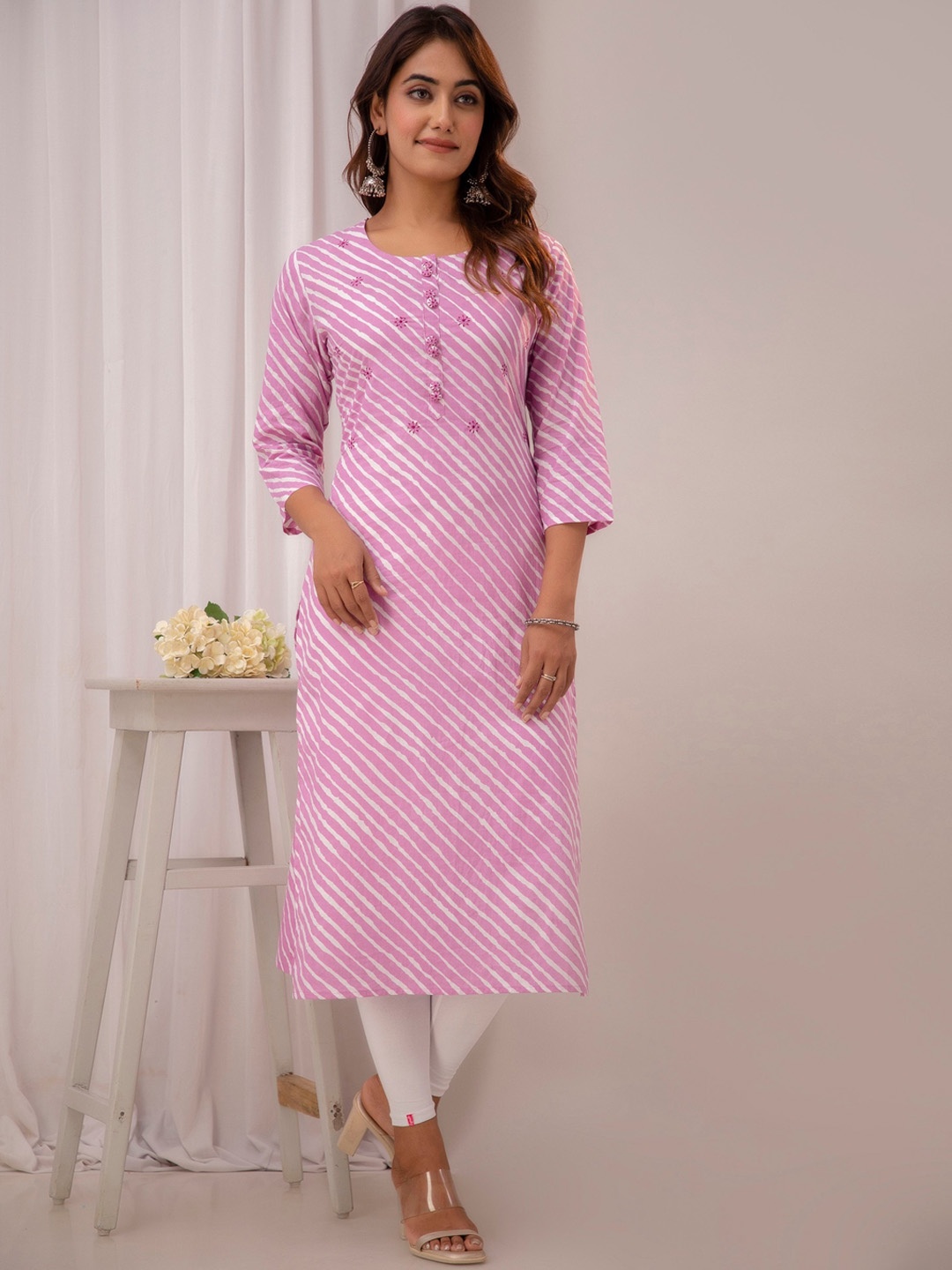 

Readiprint Leheriya Printed Cotton Straight Kurta, Purple