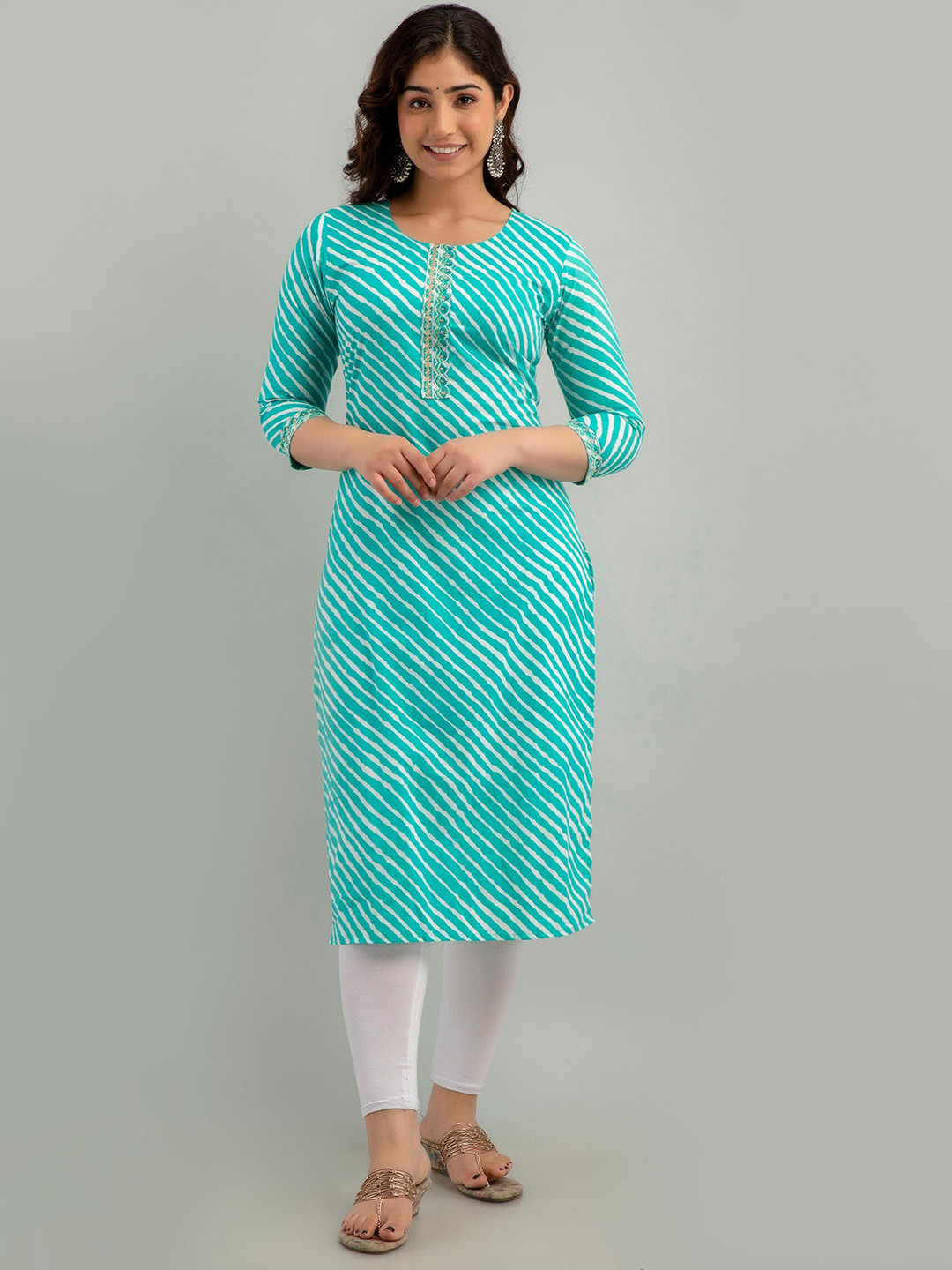 

Readiprint Leheriya Printed Thread Work Pure Cotton Kurta, Green