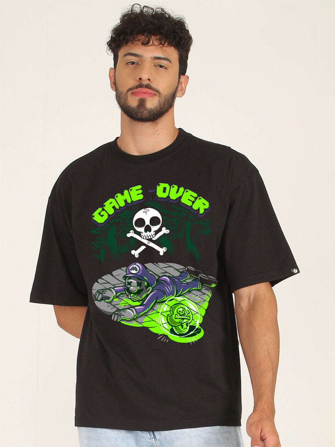 

Teeshut Graphic Printed Drop-Shoulder Sleeves Oversized Cotton Casual T-shirt, Black