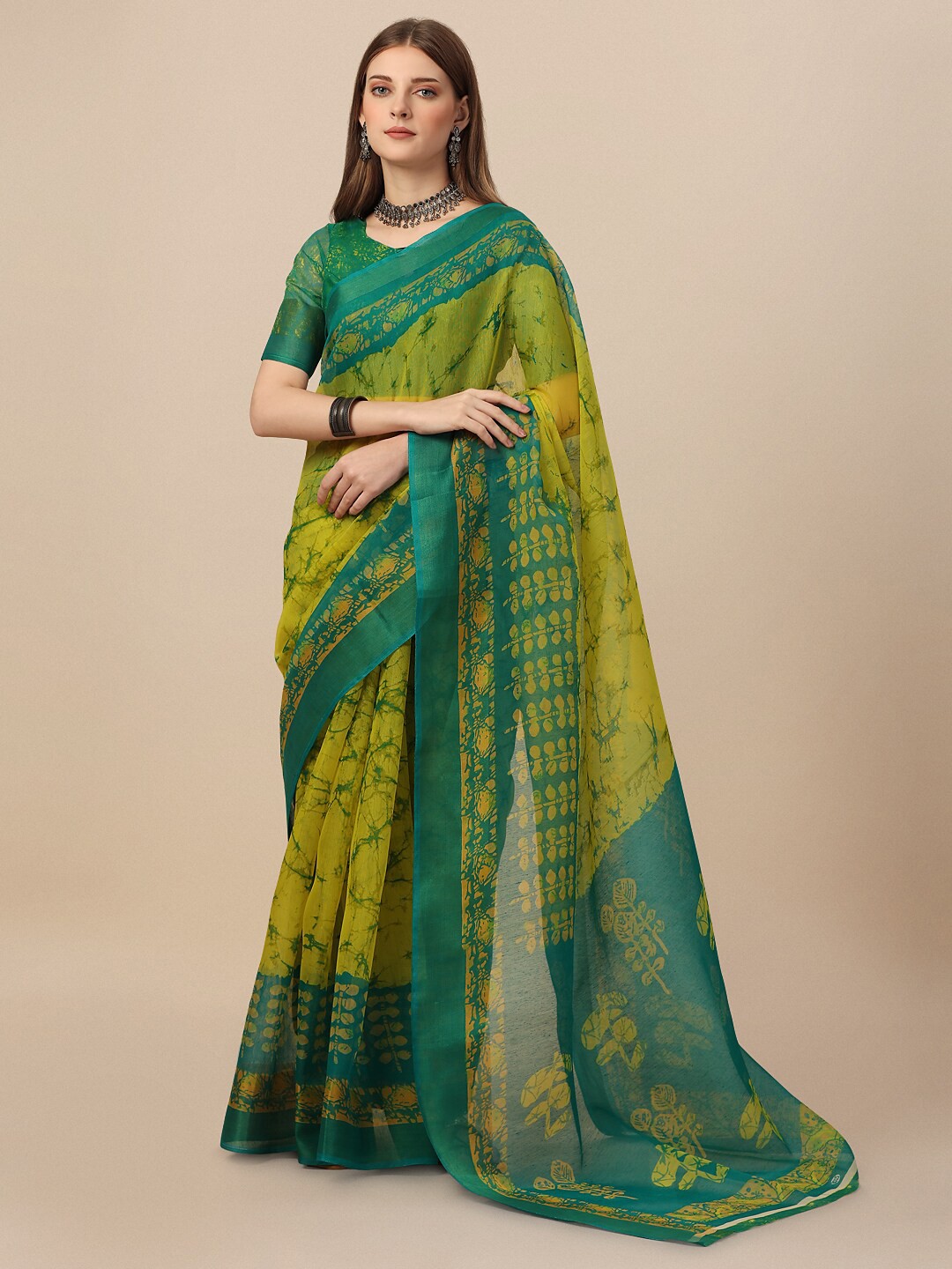 

Dori Abstract Printed Silk Cotton Saree, Green