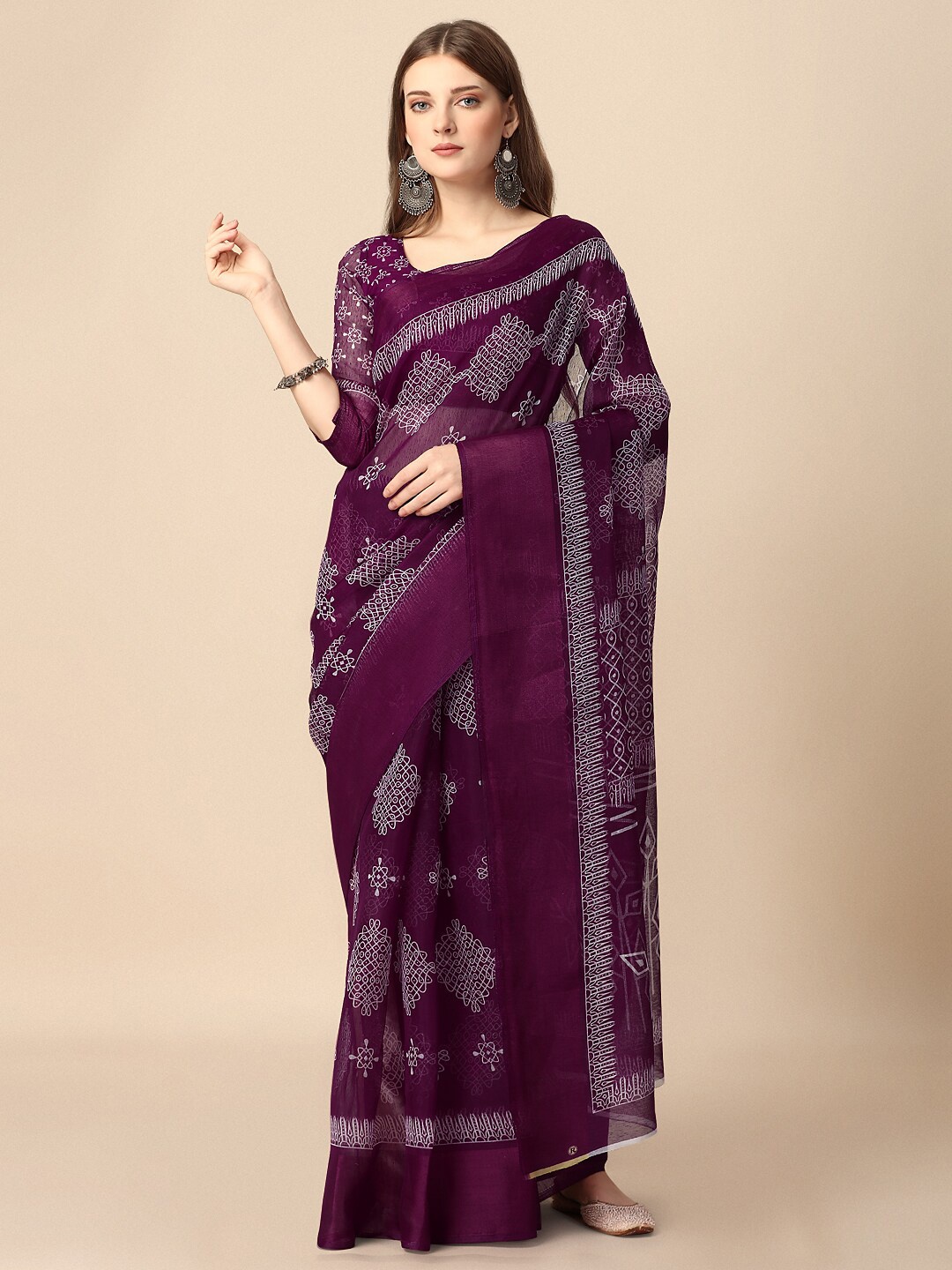

Dori Ethnic Motifs Printed Silk Cotton Saree, Violet