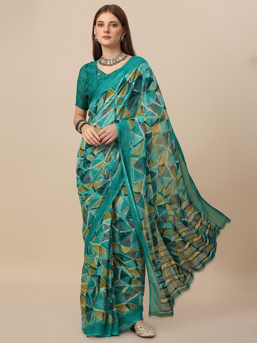 

Dori Geometric Printed Pure Georgette Saree, Blue