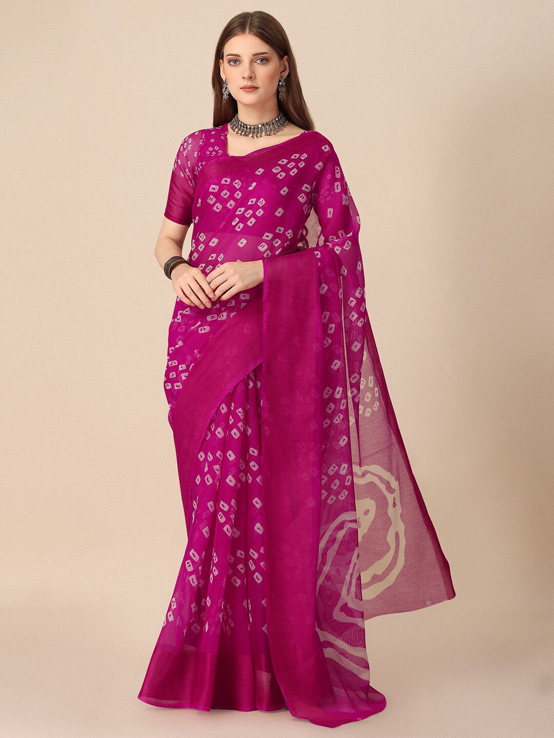 

Dori Bandhani Printed Silk Cotton Saree, Pink