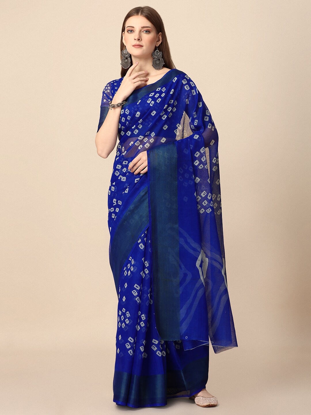 

Dori Bandhani Printed Silk Cotton Saree, Blue