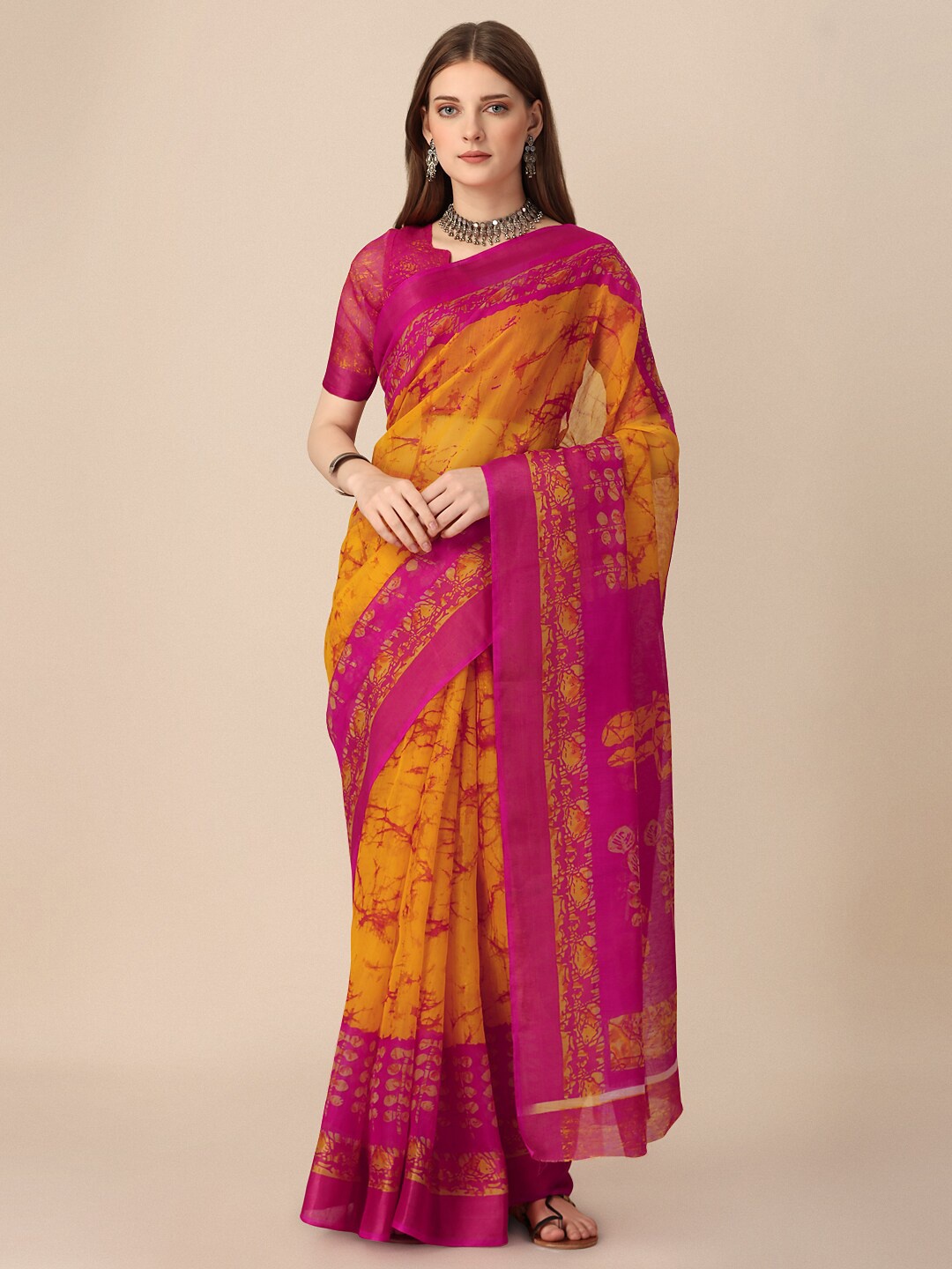 

Dori Abstract Printed Silk Cotton Saree, Pink