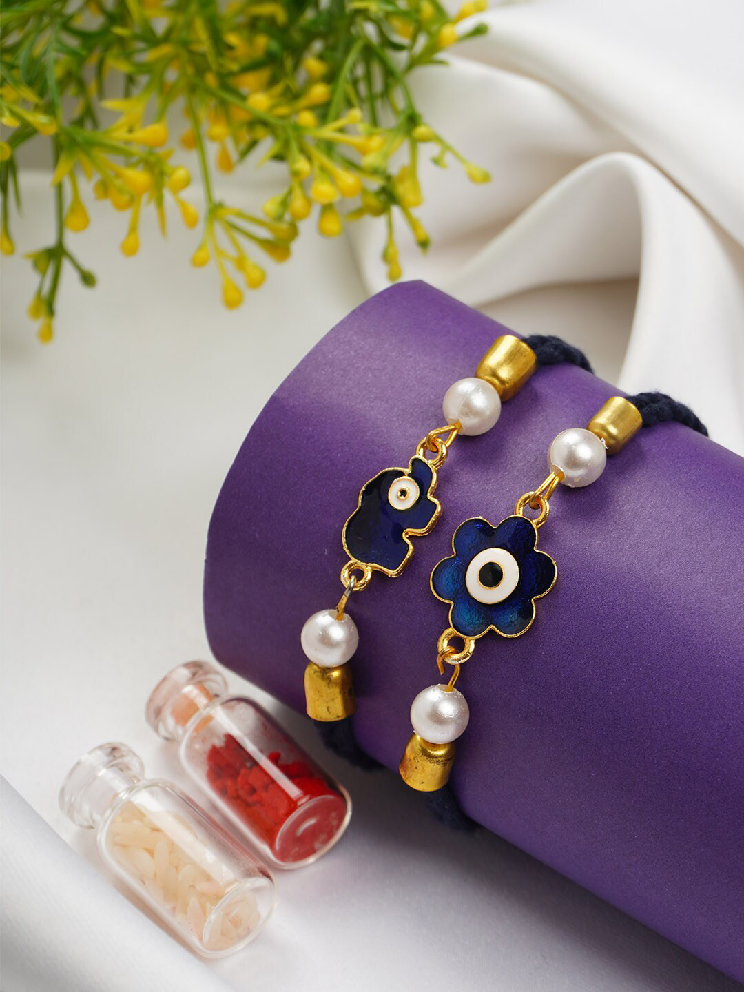 

Ferosh Set Of 2 Evil Eye Rakhis With Roli Chawal, Gold