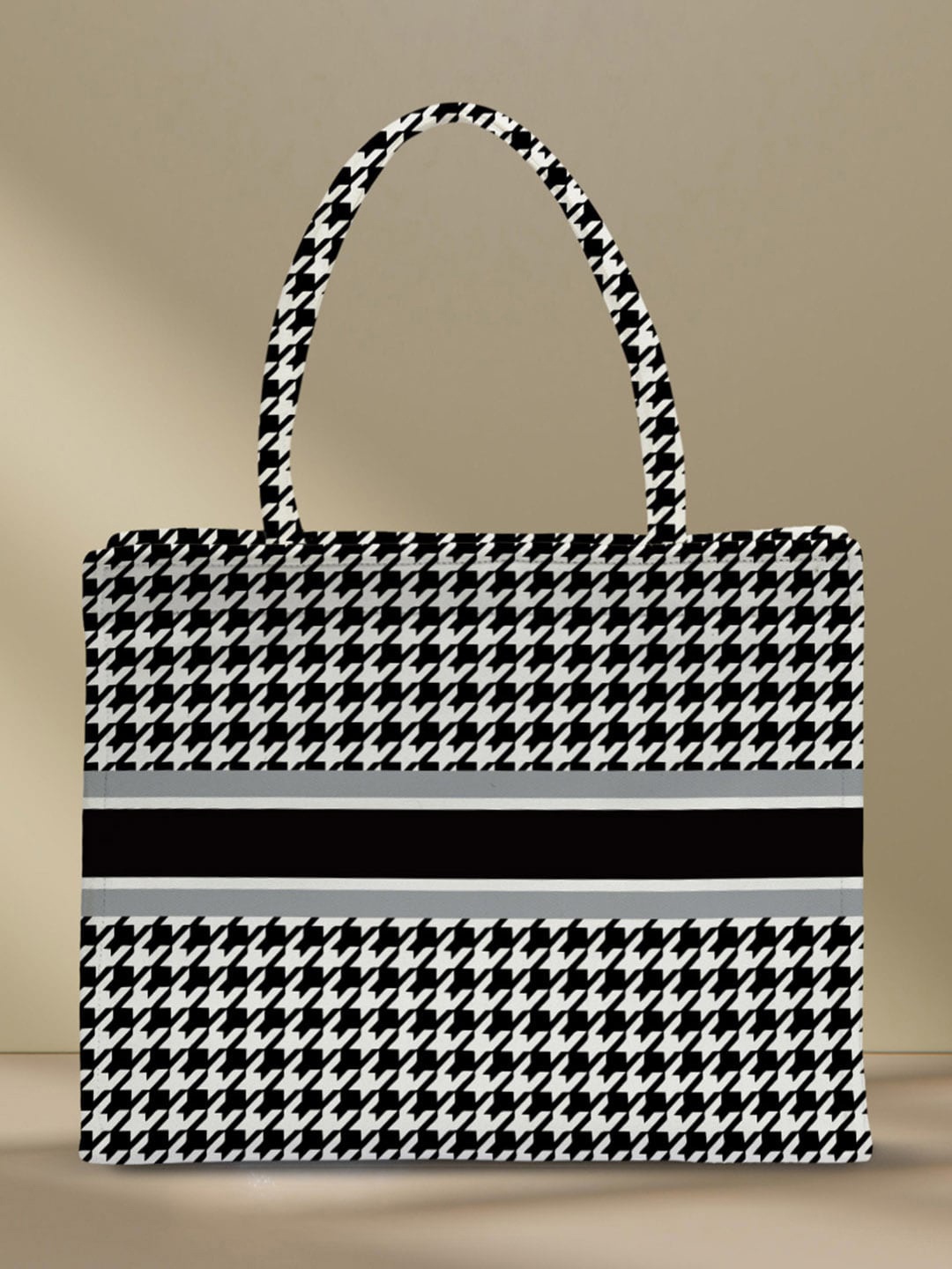 

Crazy Corner Checked Structured Canvas Handheld Bag, Black