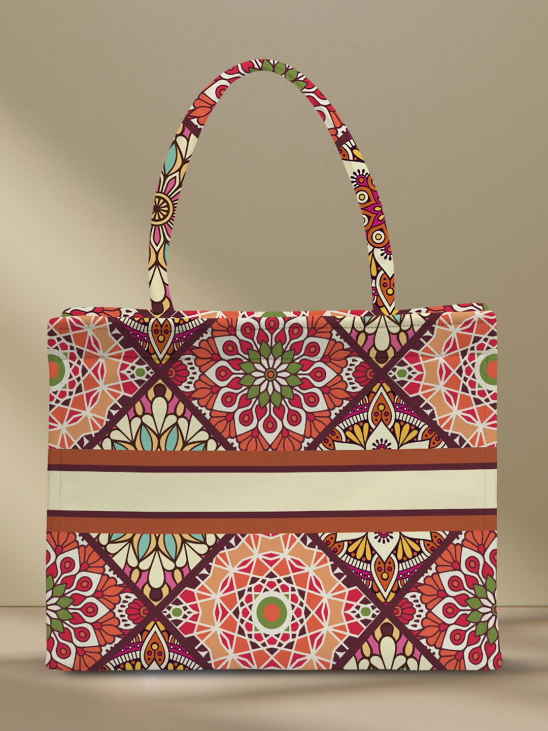 

Crazy Corner Floral Printed Structured Canvas Handheld Bag, Red