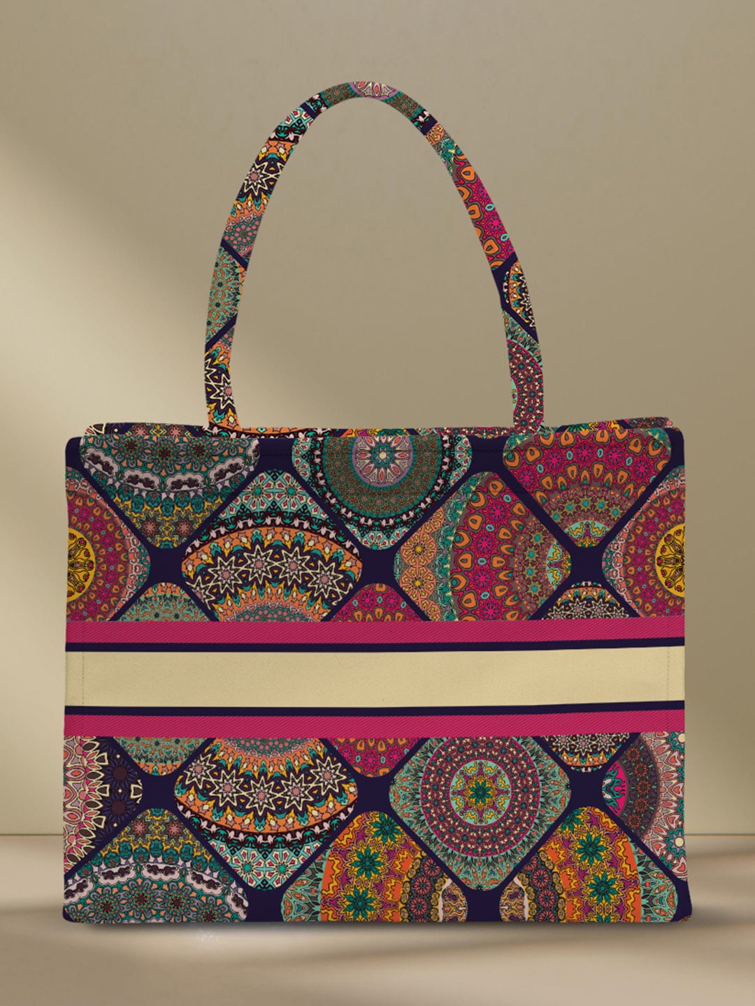 

Crazy Corner Ethnic Motifs Printed Water Resistant Structured Tote Bag, Pink