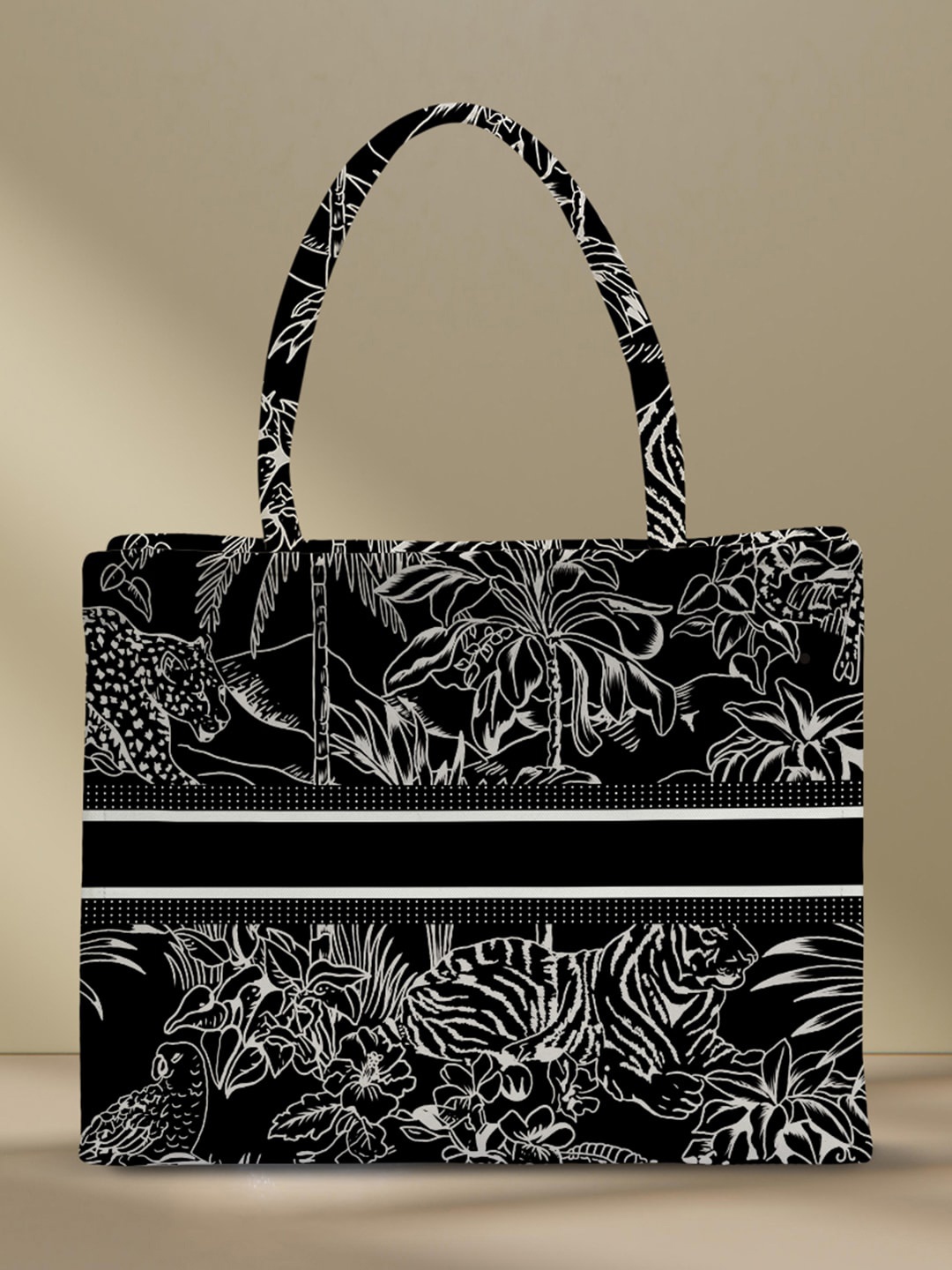 

Crazy Corner Floral Printed Structured Canvas Handheld Bag, Black