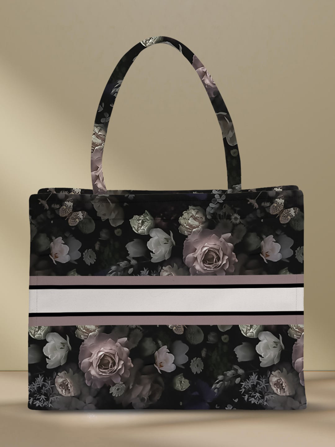 

Crazy Corner Floral Printed Structured Canvas Handheld Bag, Black