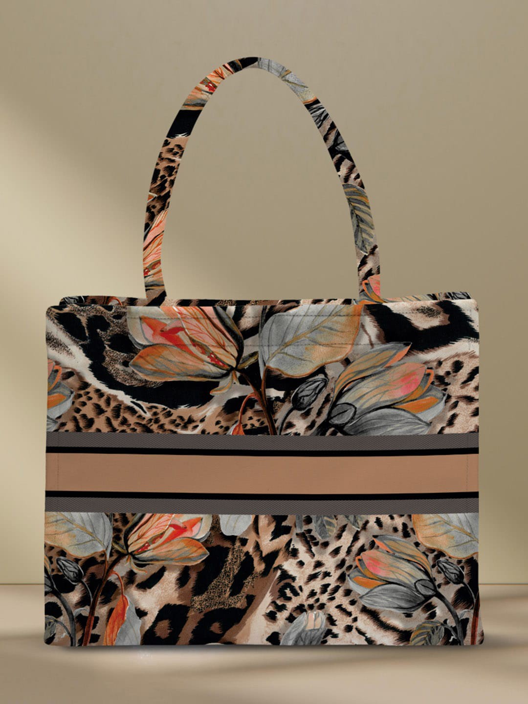 

Crazy Corner Floral Printed Structured Canvas Handheld Bag, Black