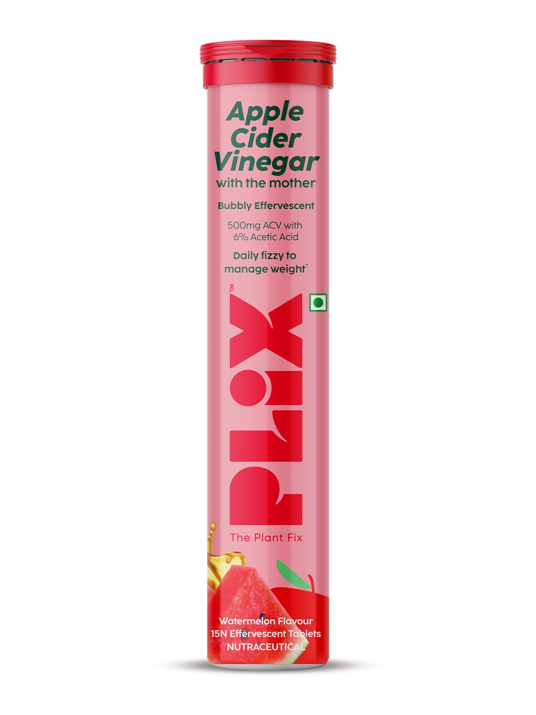 

PLIX THE PLANT FIX Juicy Watermenlon Apple Cider Vinegar Tablet - 15 Tabs, Red