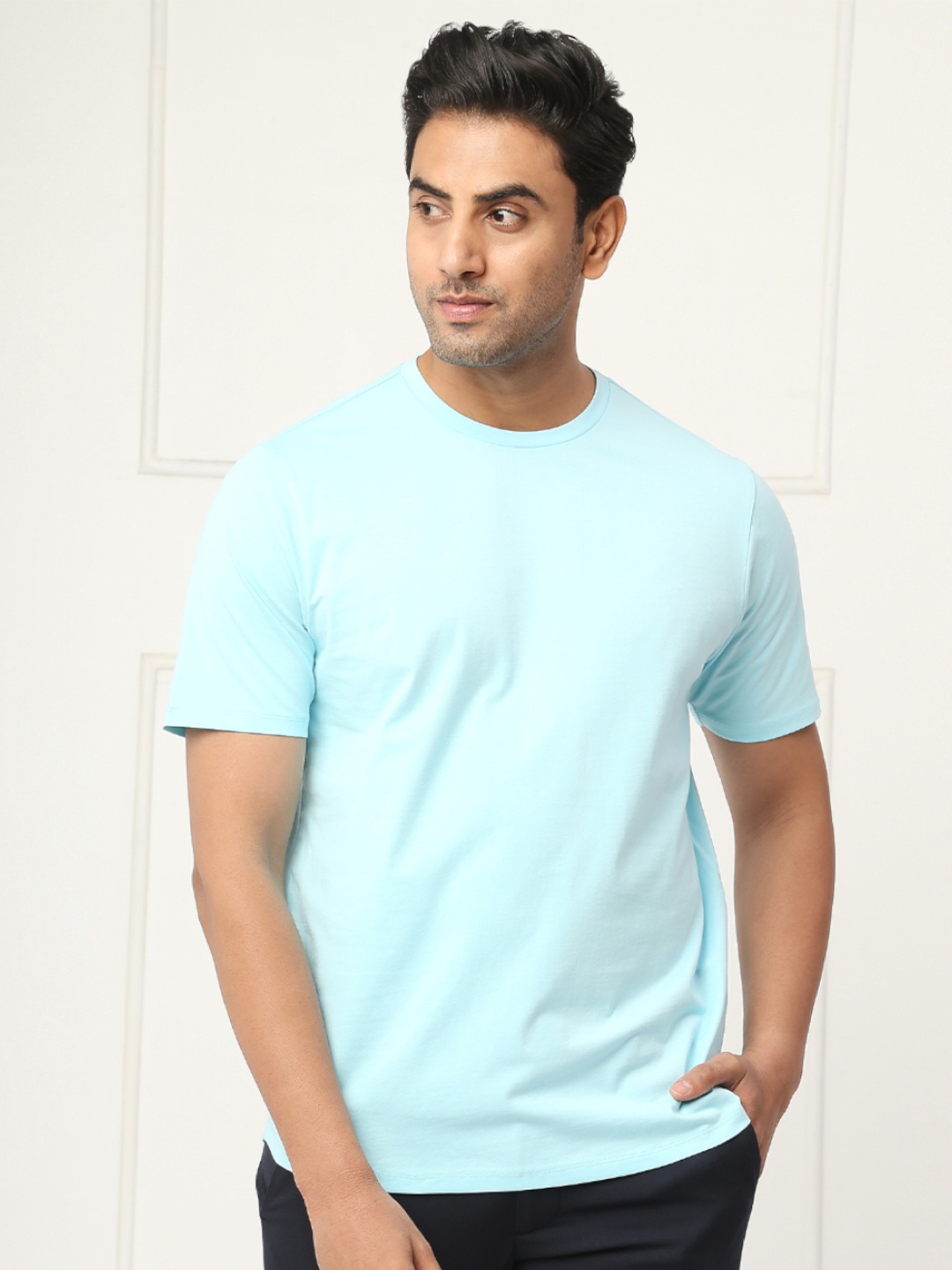 

ONEMILE Round Neck Cotton T-shirt, Blue