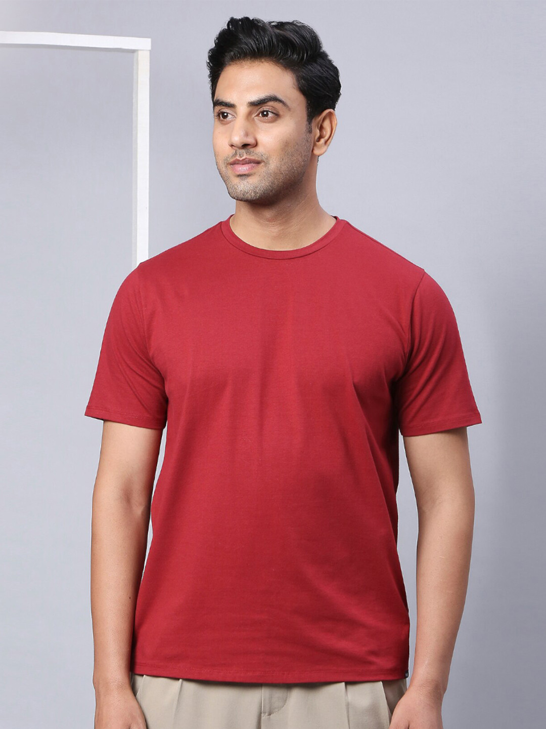 

ONEMILE Round Neck Cotton T-shirt, Maroon