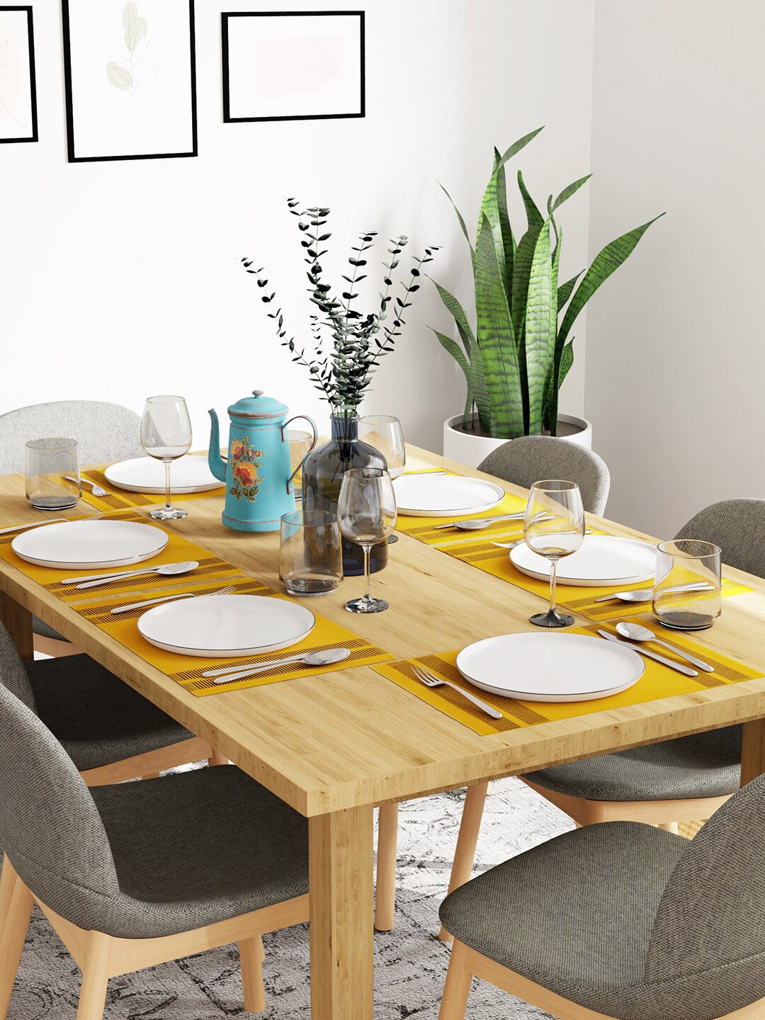 

Encasa Homes Yellow & Black 6 Pieces Ladder-Printed Cotton Table Placemats