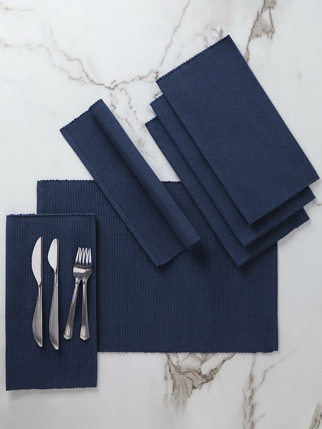 

Encasa Homes Navy Blue 6 Pieces Cotton Table Placemats