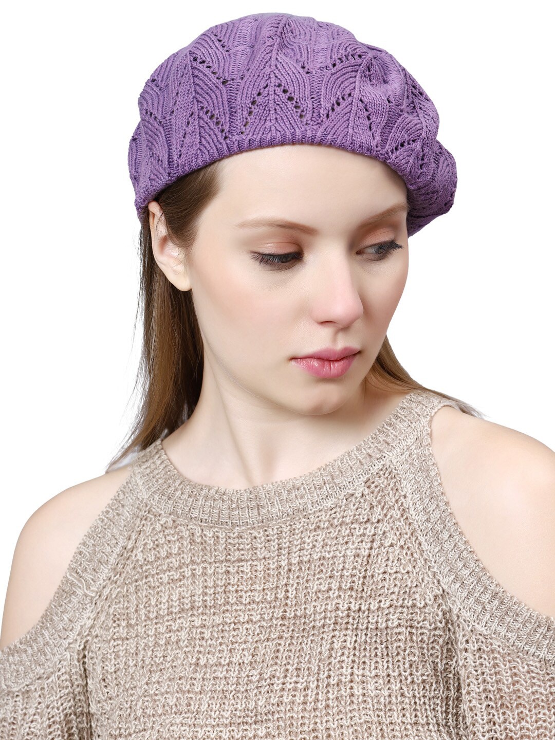 Bharatasya Self Design Pointelle Beanie, Purple