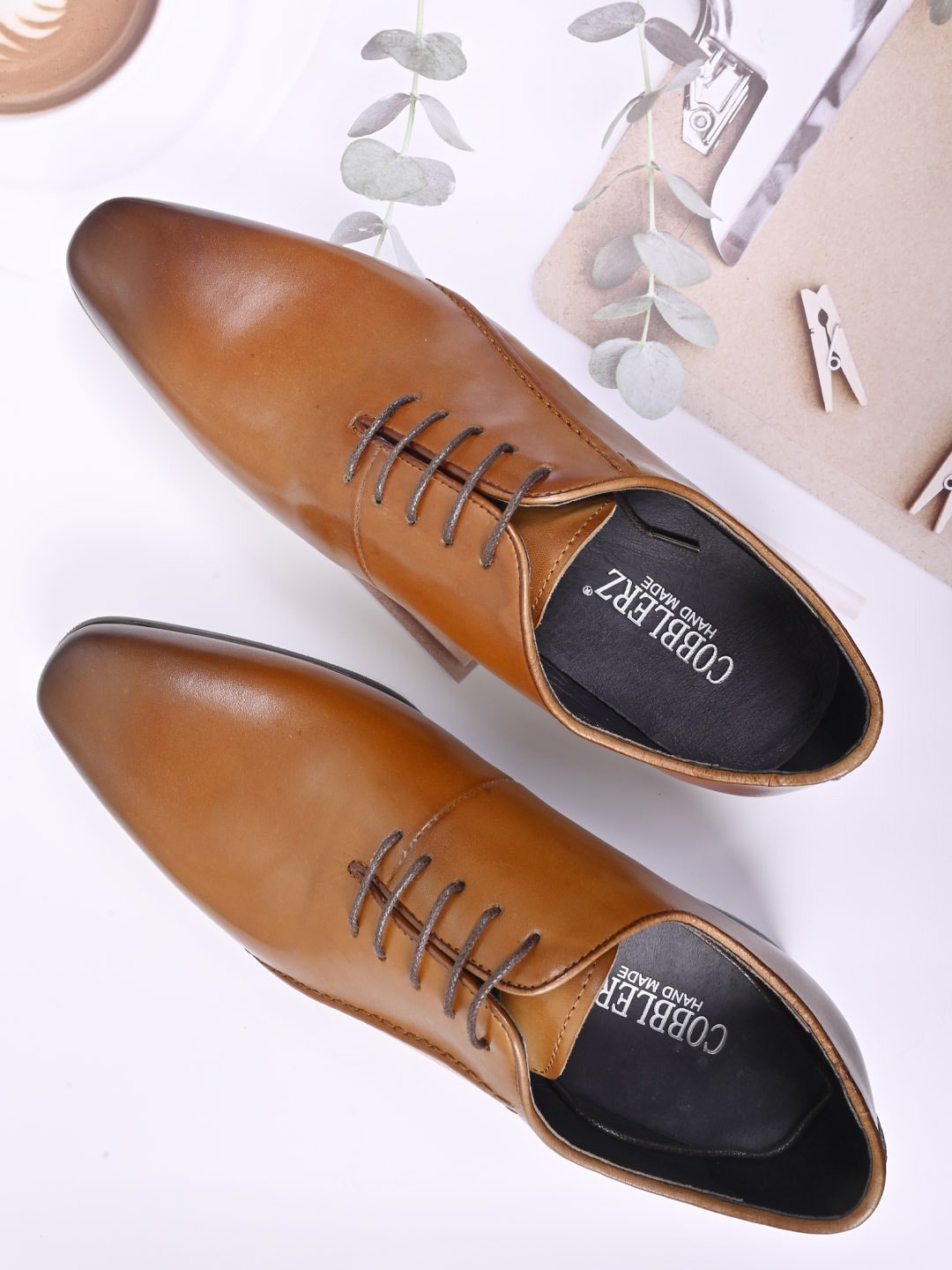 

Cobblerz Men Leather Formal Oxfords, Tan